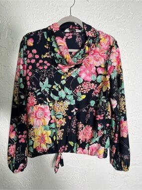 Vintage Judy Bond Floral Cowl Neck Blouse Size 14